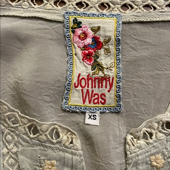 johnny was Tops - Johnny Was Pintuck Mesh Peasant Blouse with Floral Embroidery Size XS